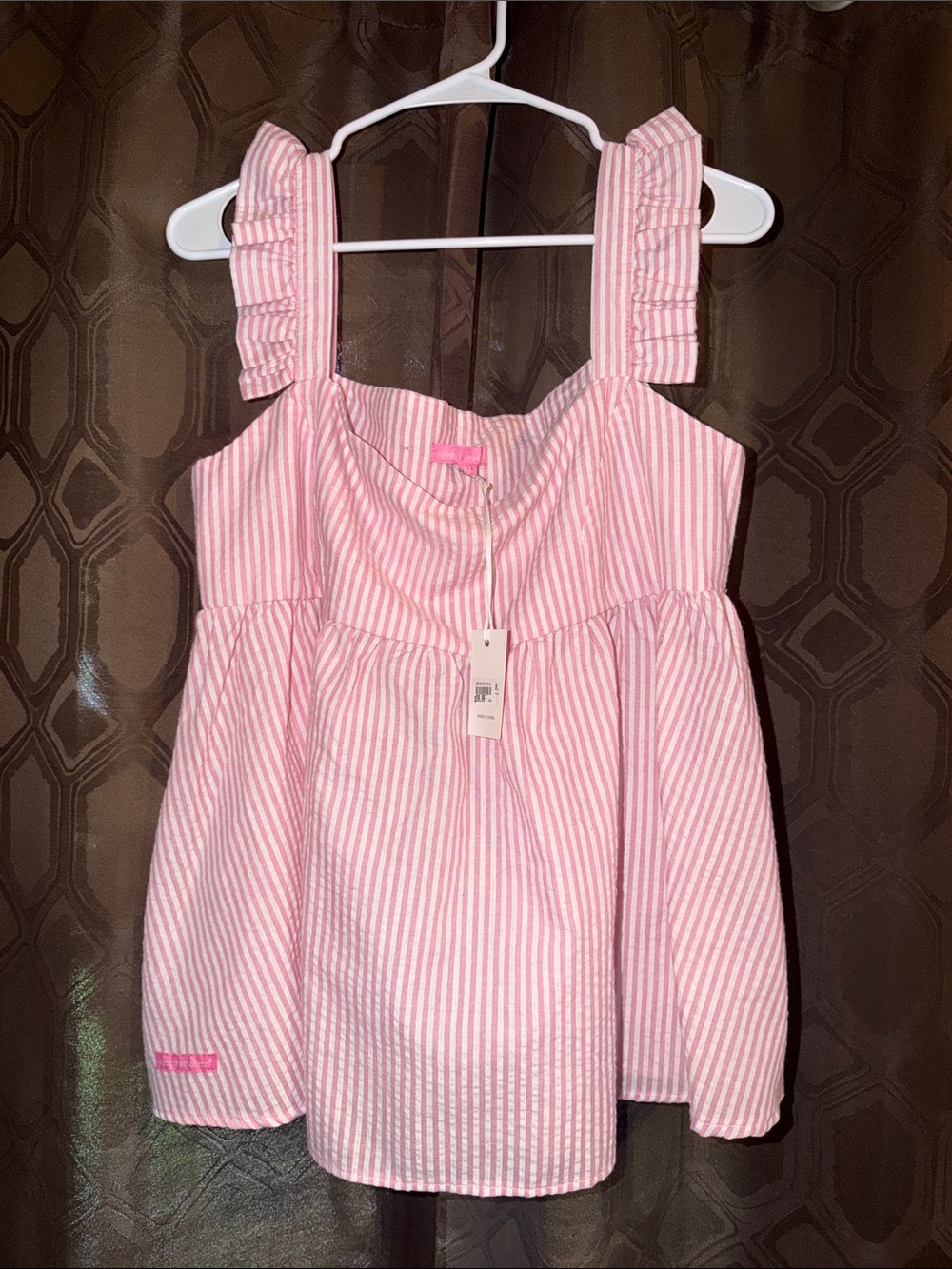 Pink Striped Ruffle Strap Top